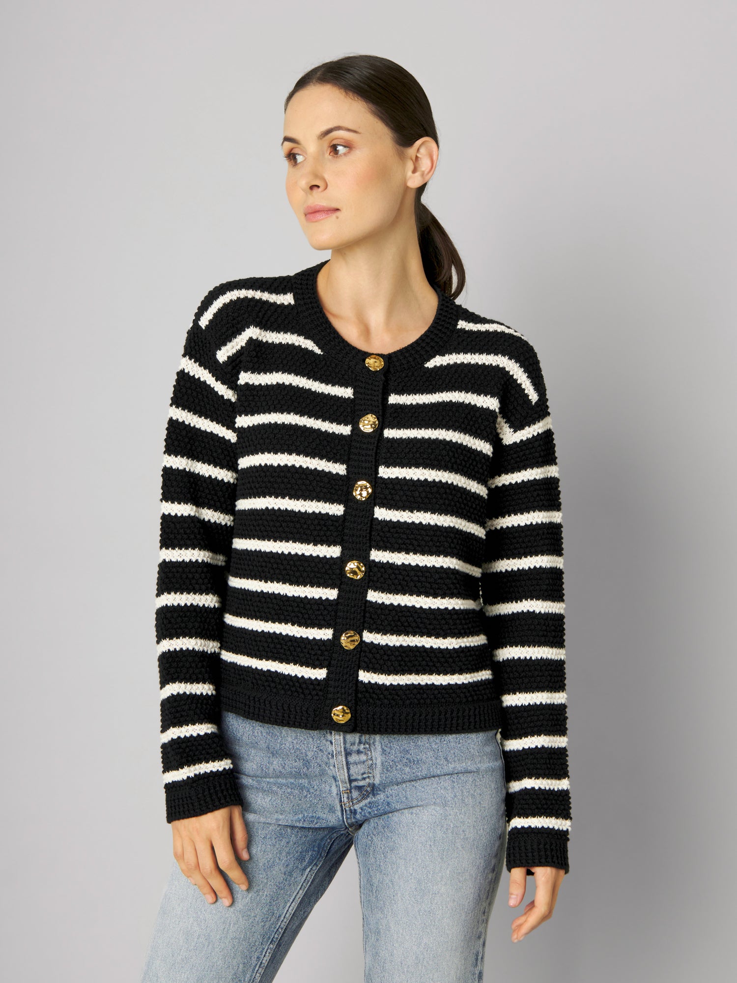 Strickjacke HENNI white/black striped