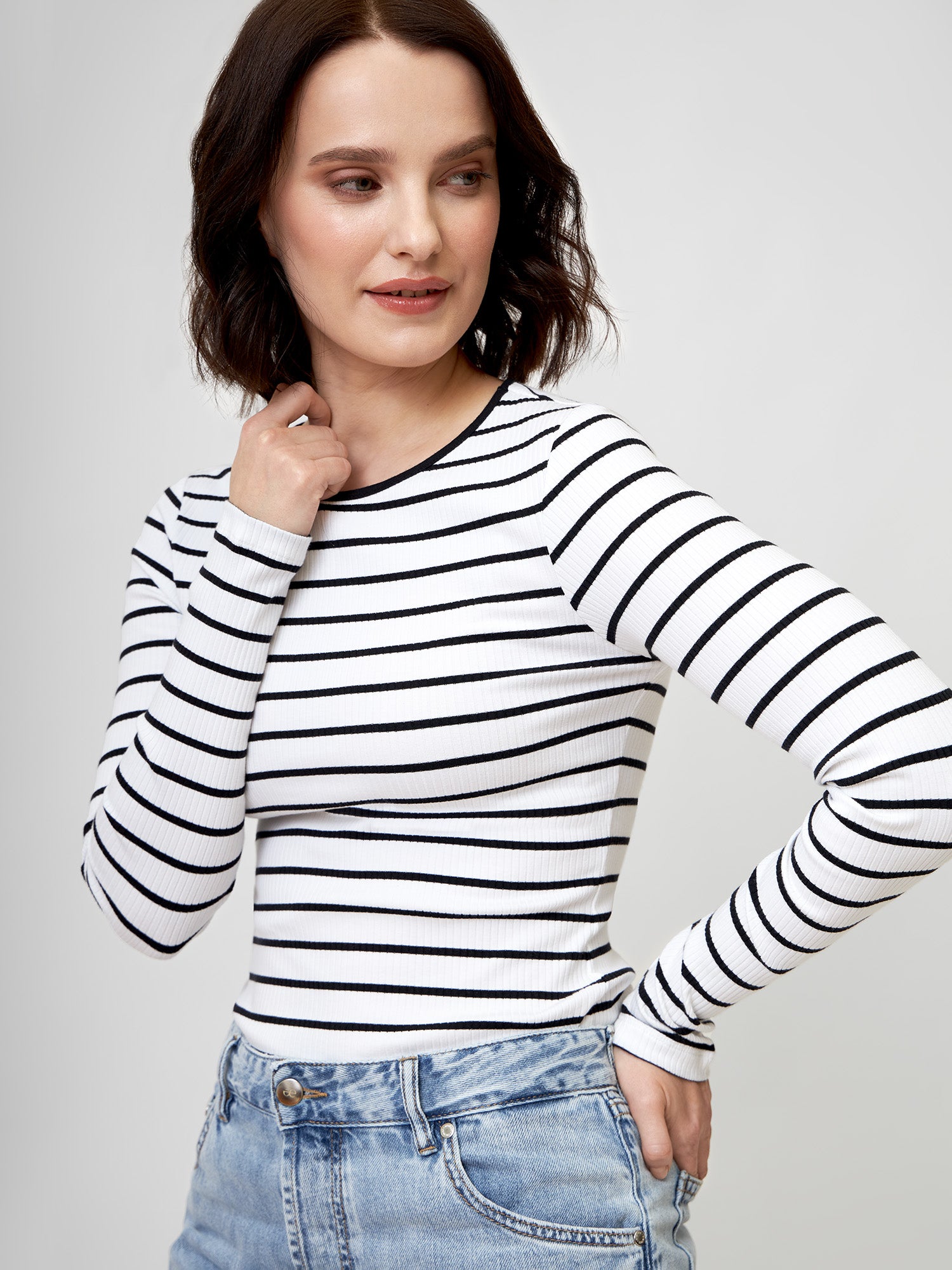 Longsleeve LINNEA white/black striped