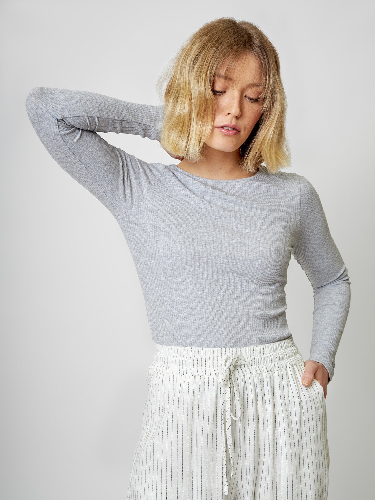 Leinenhose ZOE pinstripe white