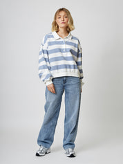 Sweater SUE cropped dusty blue/white striped