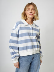 Sweater SUE cropped dusty blue/white striped