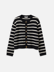 Strickjacke HENNI white/black striped mit goldenen Knöpfen