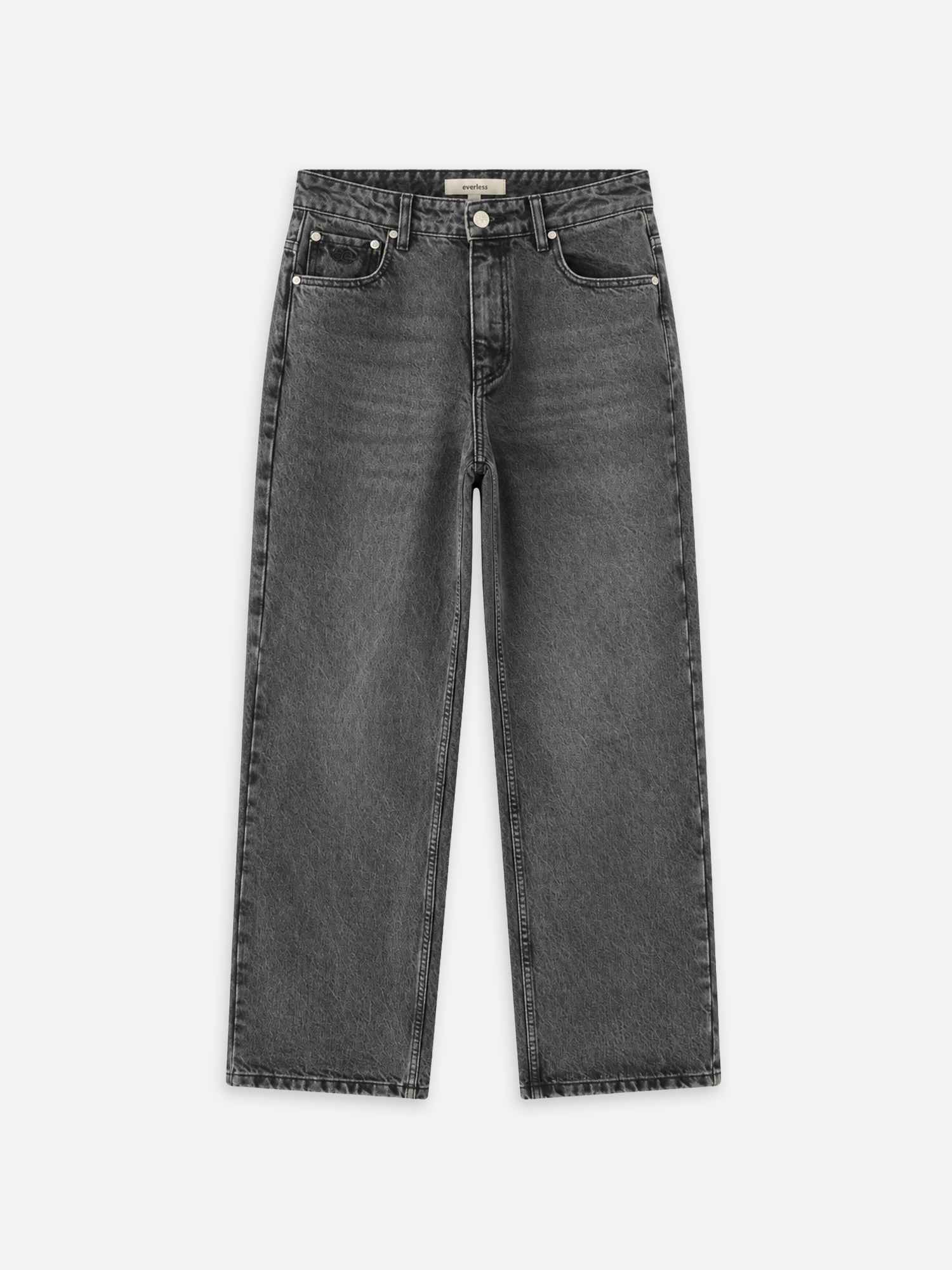 Jeans WILMA in Dark Grey mit mittelhohem Bund, weitem geradem Bein, Knopfverschluss