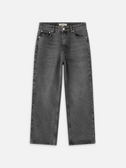Jeans WILMA in Dark Grey mit mittelhohem Bund, weitem geradem Bein, Knopfverschluss