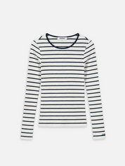 Geripptes Longsleeve LINNEA in Blue Striped mit Rundhalsausschnitt, langen schmalen Ärmeln und dunkelblauen Querstreifen