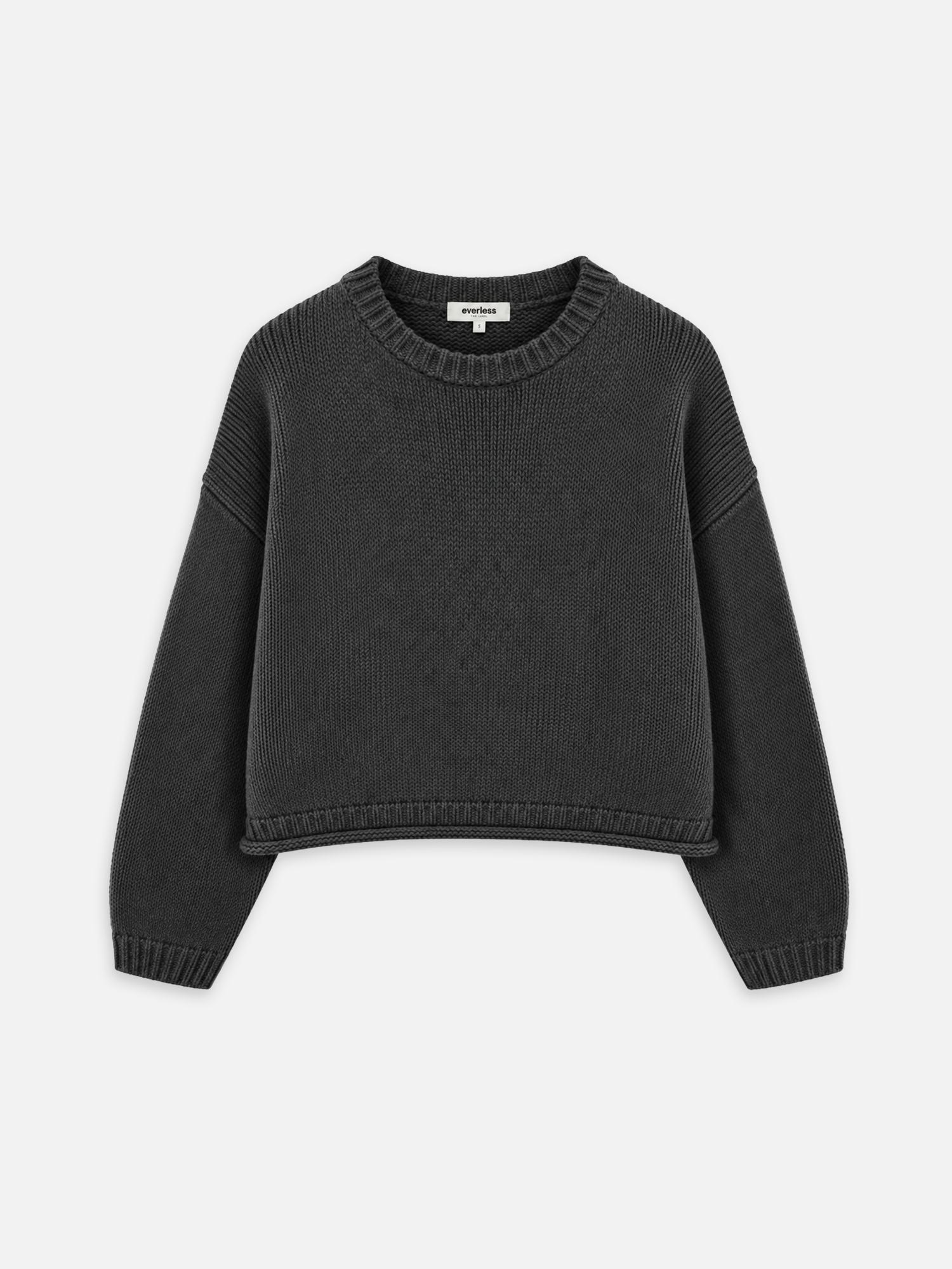 Strickpullover IVA in Anthrazit mit Rundhalsausschnitt, langen Ärmeln, gerippten Bündchen und kurzem Rollsaum