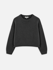 Strickpullover IVA in Anthrazit mit Rundhalsausschnitt, langen Ärmeln, gerippten Bündchen und kurzem Rollsaum