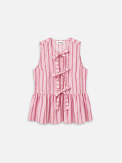 Bluse ALMA mit Streifen in der Farbe rose cherry mit drei Schleifen