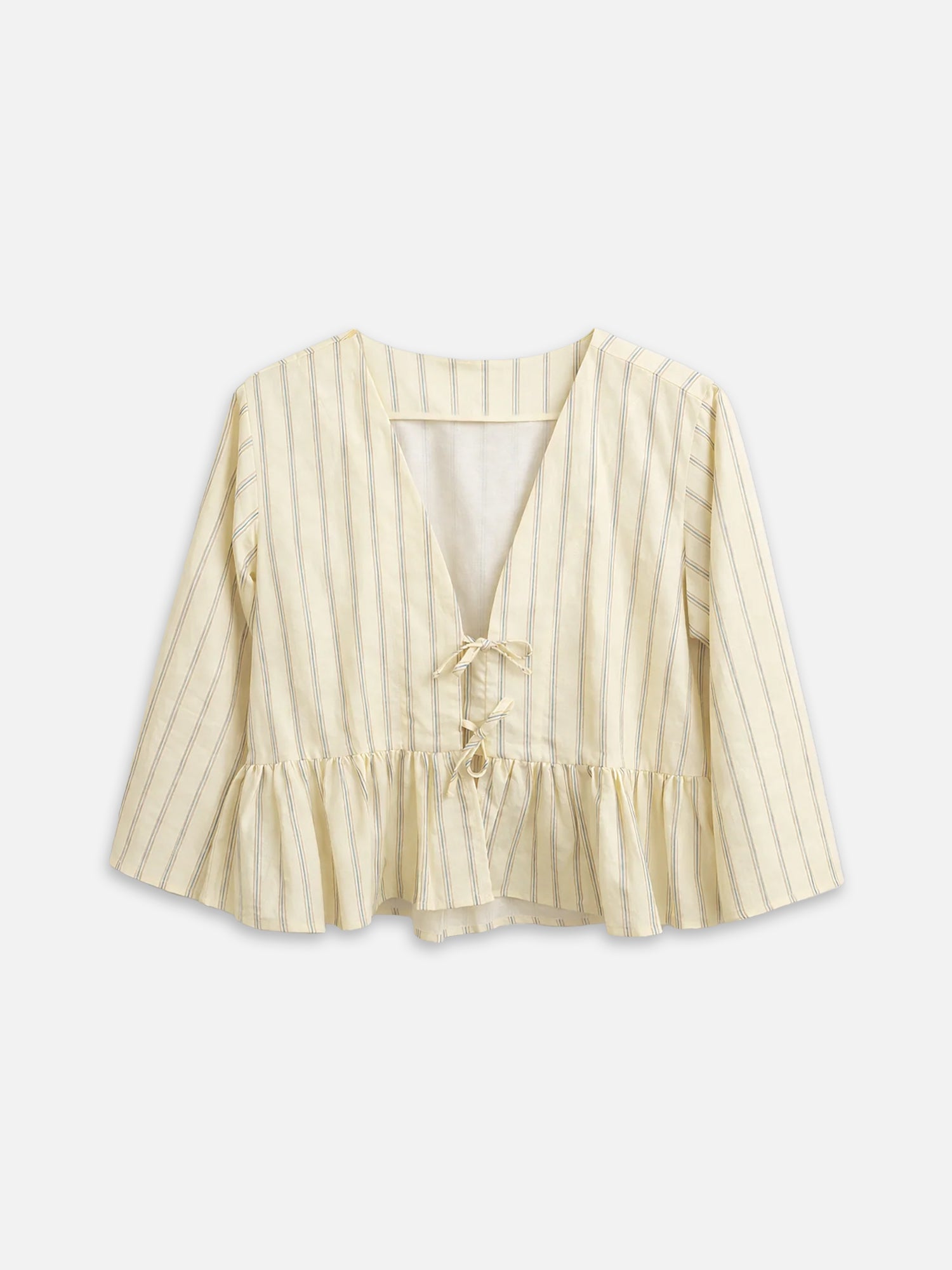 Gestreifte Bluse IDA in butteryellow mit Schleifen