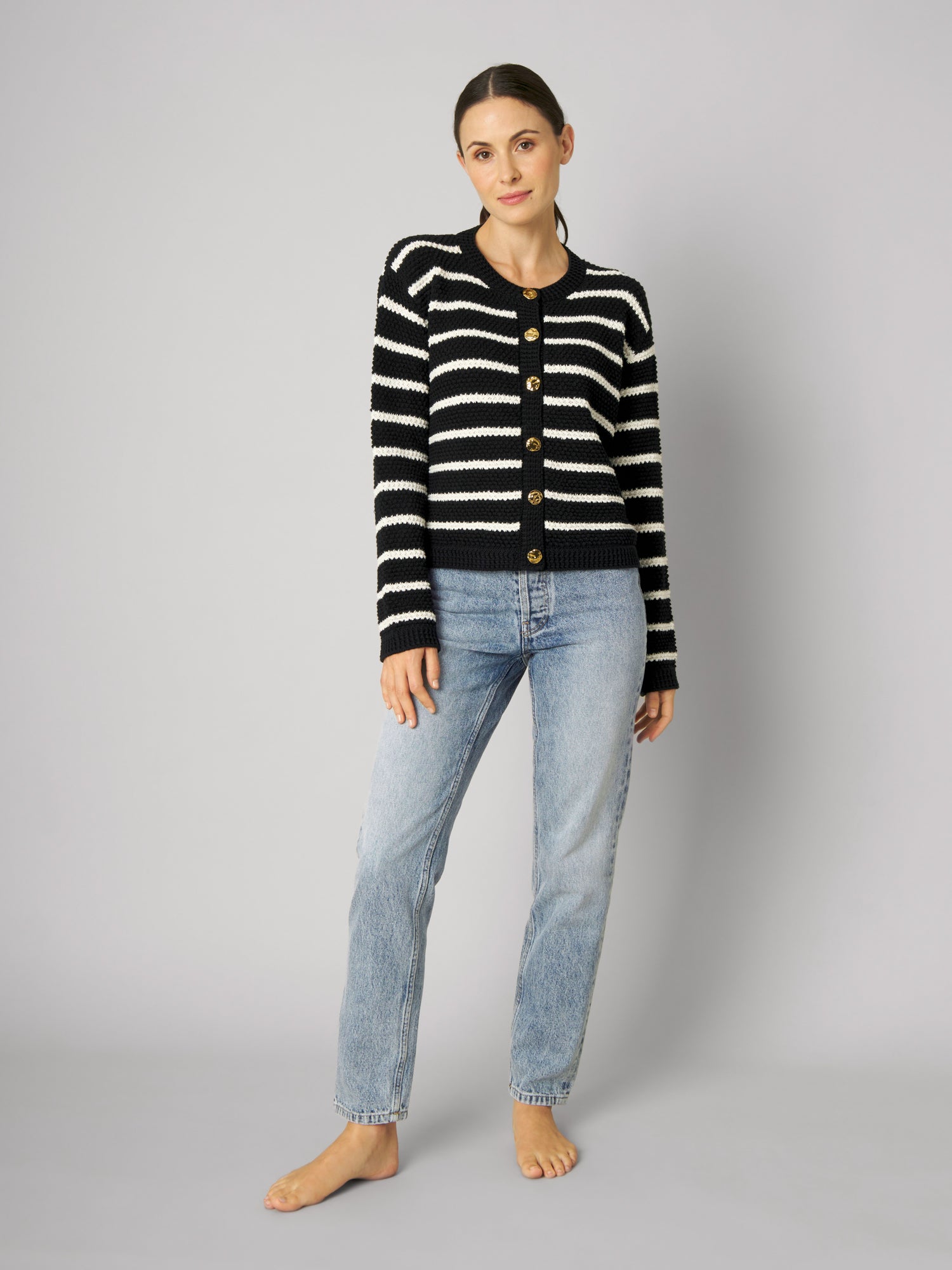 Strickjacke HENNI white/black striped