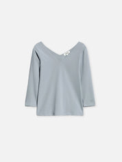 Longsleeve GABY in der Farbe dusty blue mit V-Ausschnitt