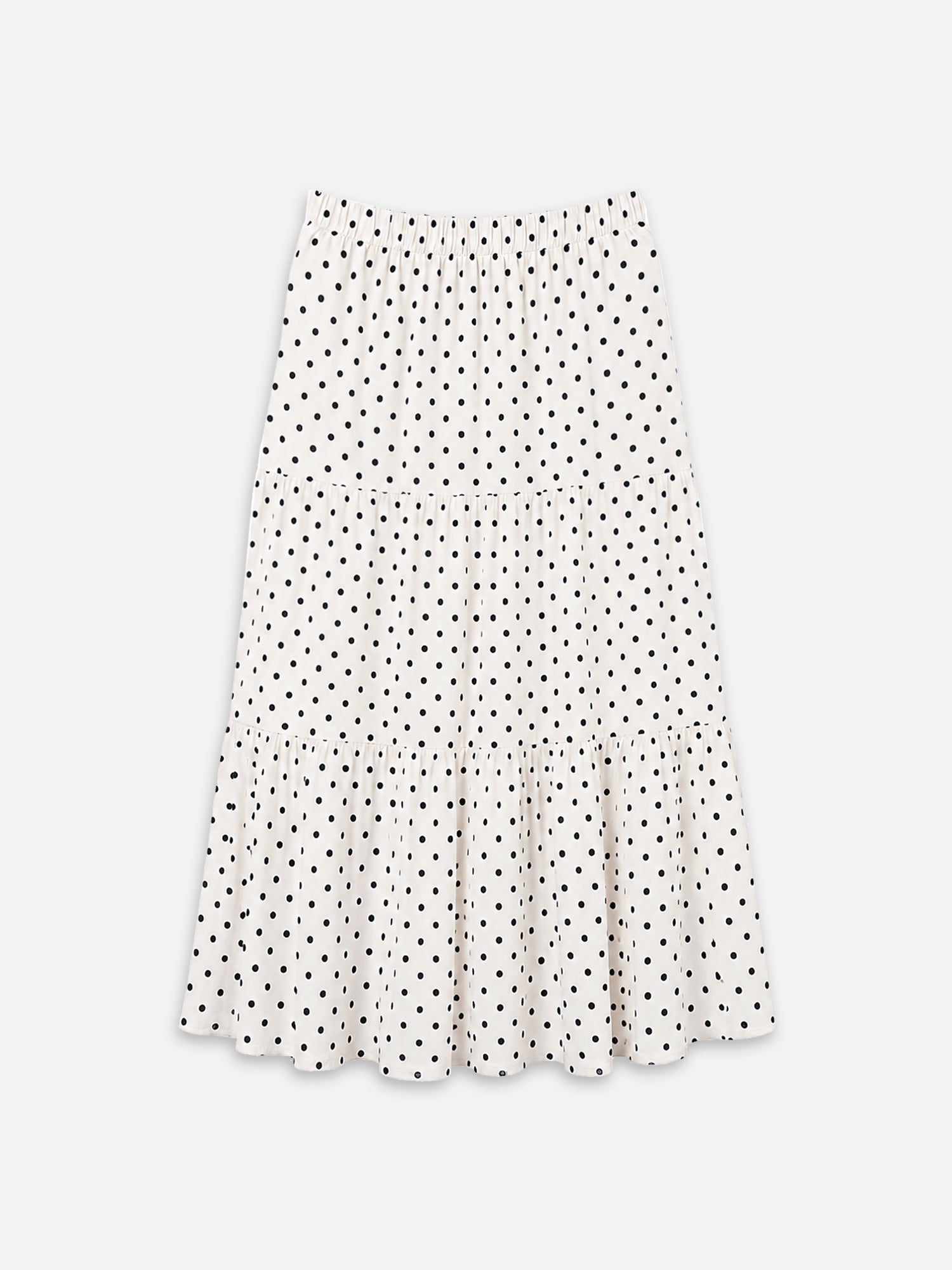 Gestufter Rock EBBA in weiß mit dunkelbraunen Polka Dots
