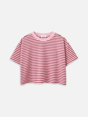 T-Shirt PHILIPPA cropped in der Farbe cherry rose und in gestreift
